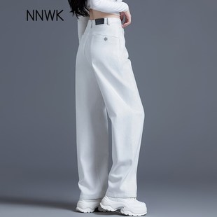 白色牛仔裤女2025年新款春秋女士宽松今年流行的白裤子阔腿弯刀裤