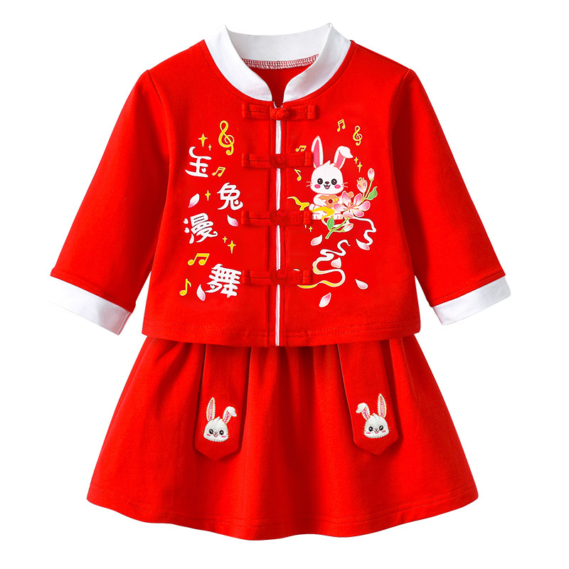 女宝宝1一2周岁礼服女童抓周衣服女孩生日宴红色汉服套装秋季中式