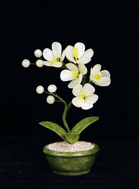 天然玉石兰花客厅家居饰品玄关工艺品创意中国风新中式盆景摆件