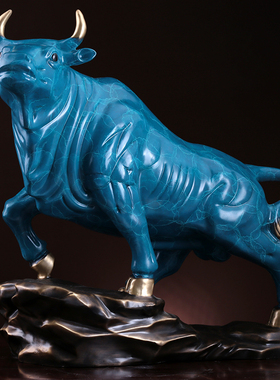 皇轩铜牛摆件生肖牛华尔街牛彩铜牛摆件牛气冲天办公室桌面装饰品