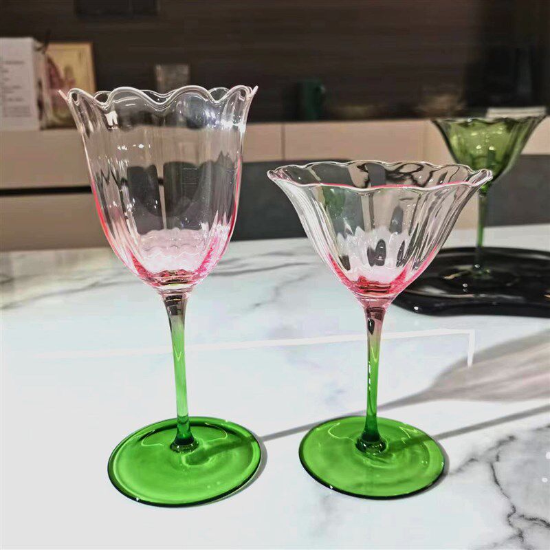 法式花形鸡尾酒杯酒具红酒杯花瓣甜酒杯女生香槟杯粉色酒吧饮料杯