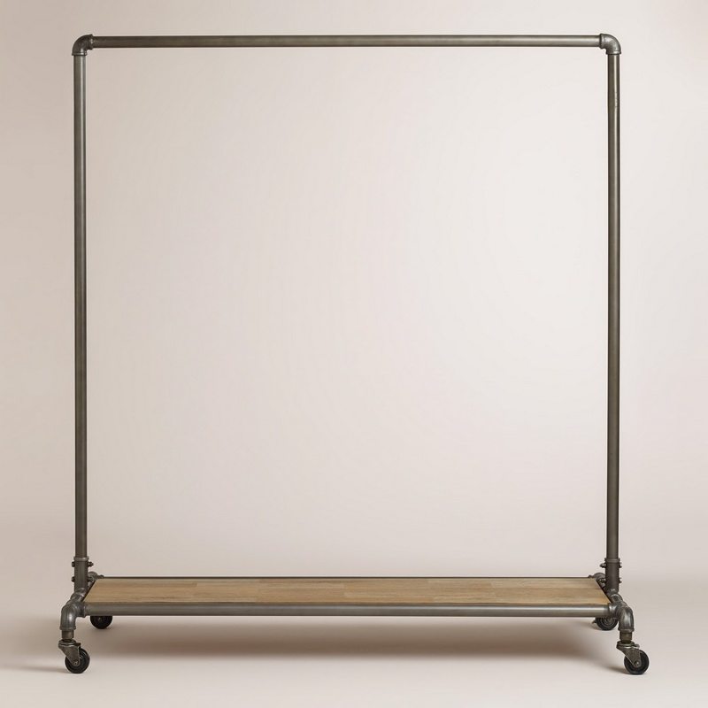 服装架展示架仿古做旧实木铁艺水管落地挂衣架侧挂架单杠服装展架