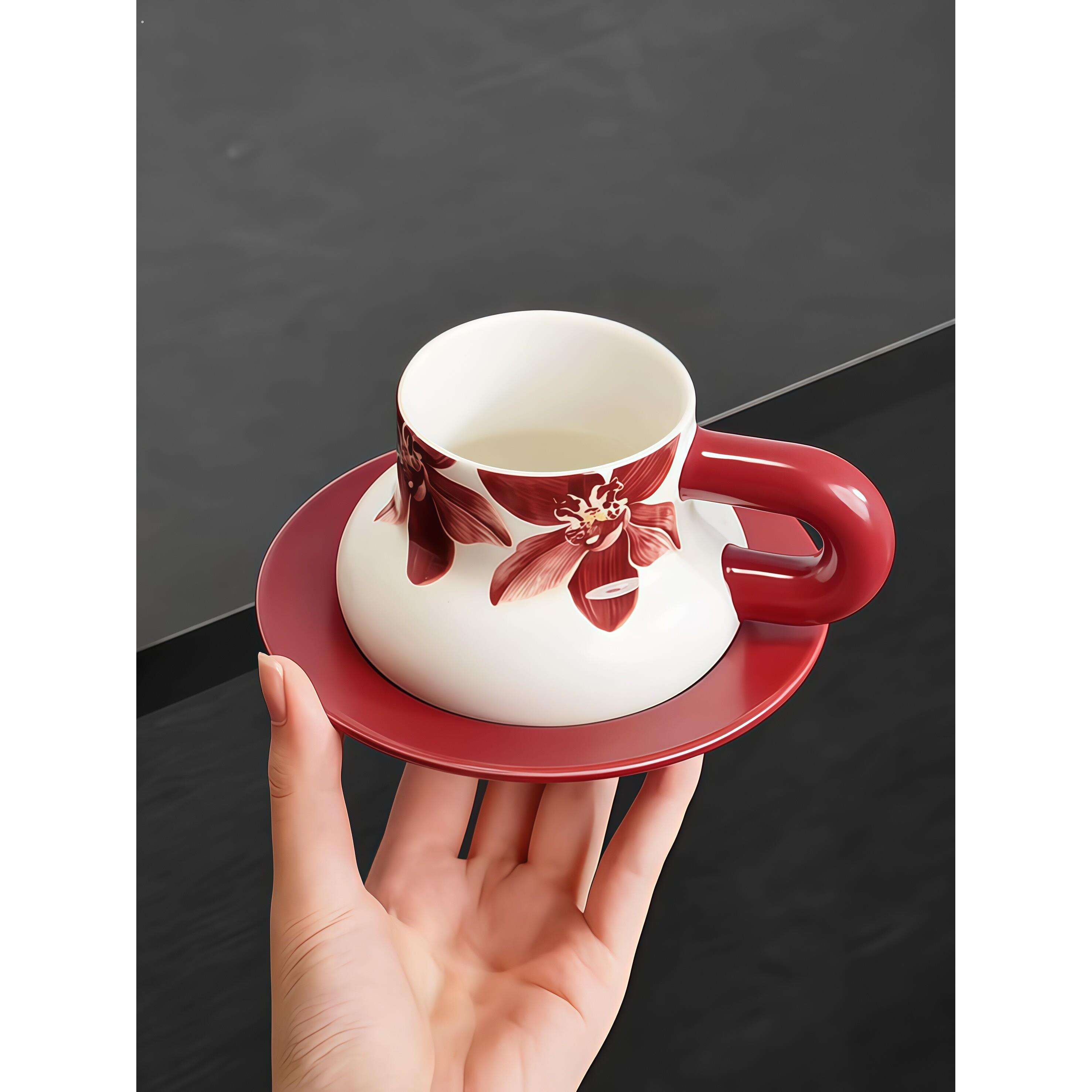 绝美中国风！国画哑光陶瓷杯女士咖啡杯套装高端轻奢马克杯送礼物