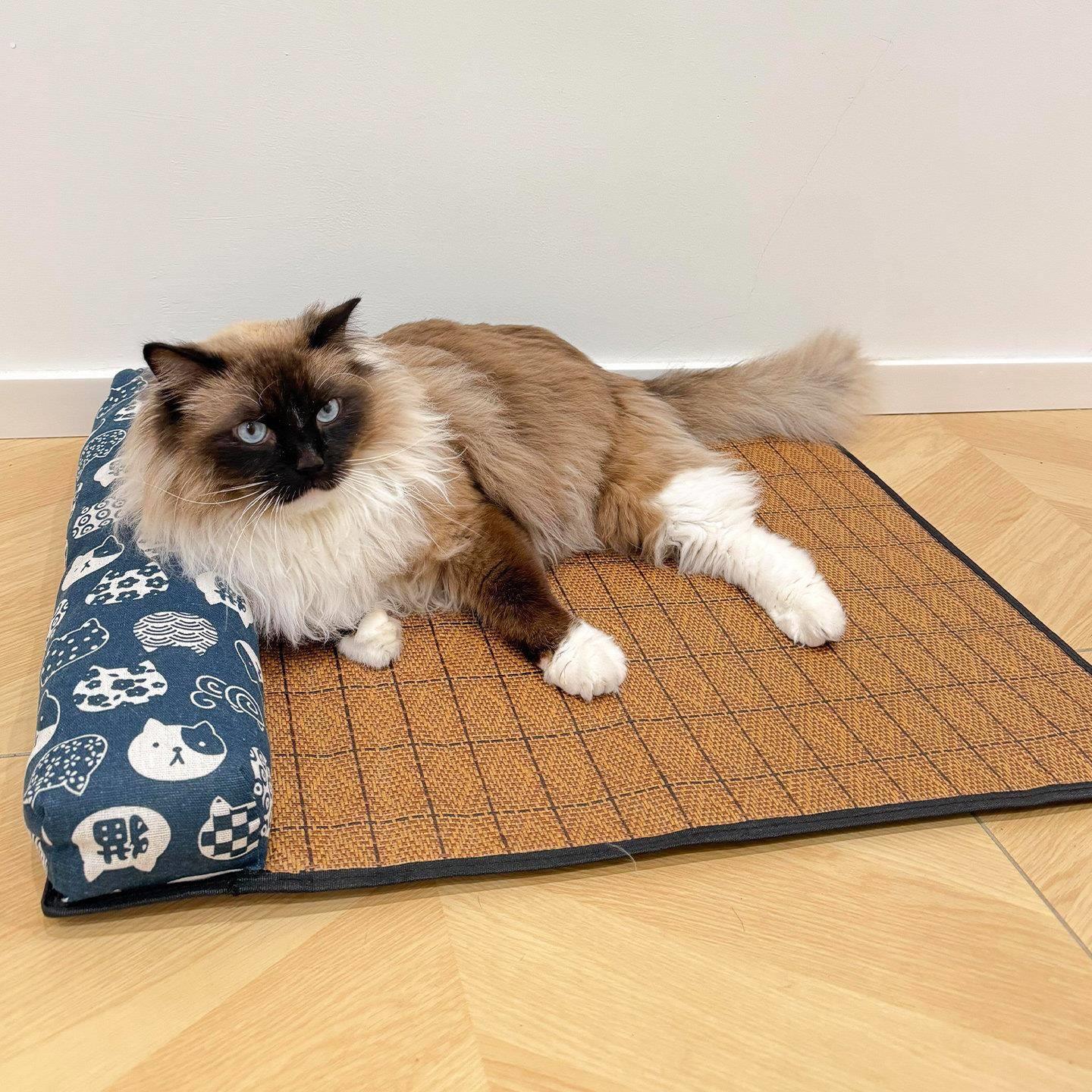 宠物凉席夏天凉感降温睡垫藤编透气垫子中小型犬猫咪家用猫窝垫子