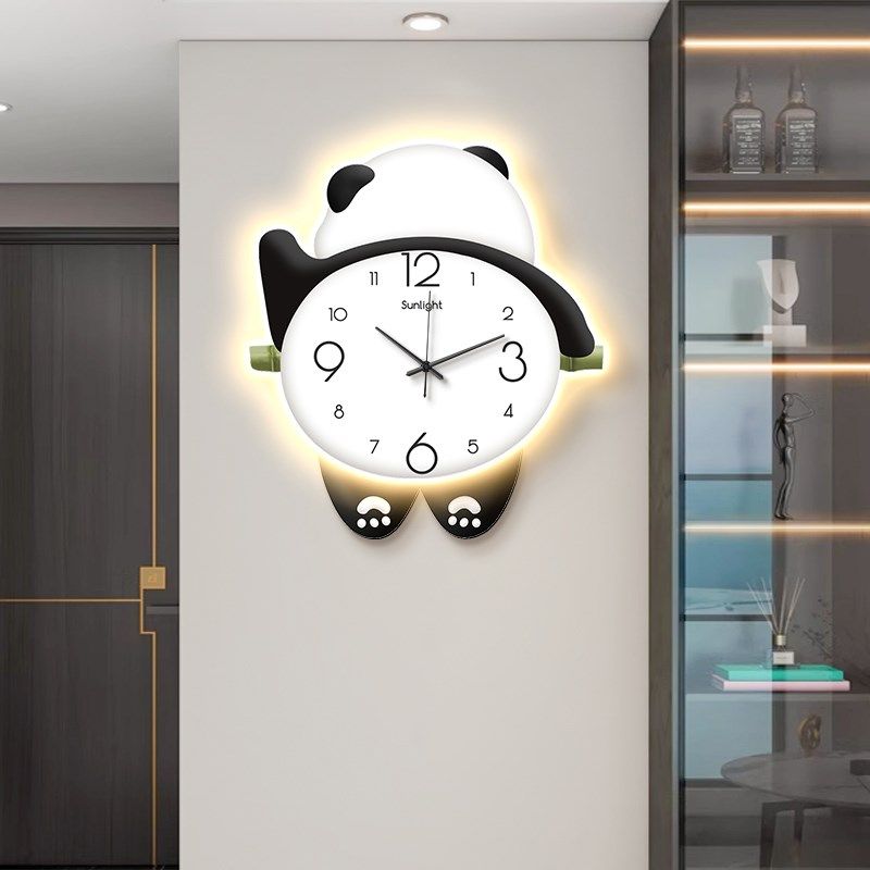 熊猫免打孔挂钟客厅装饰创意时钟壁灯背景墙级静音摇摆钟表,家居饰品,挂钟,淘宝优惠券,粉丝福利购,淘宝优惠卷
