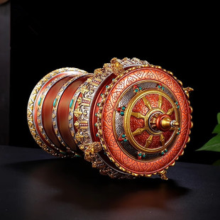 家用天珠浮雕电动转动轮插电转筒转桶法幢树脂八吉祥龙头家用