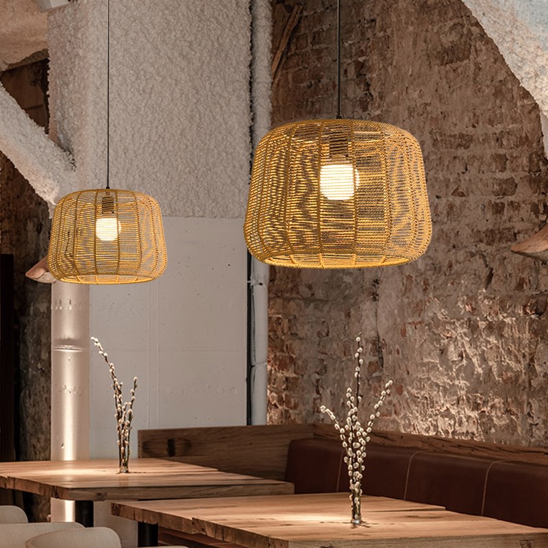 手工编织吊灯侘寂风创意个性麻绳餐厅饭厅主卧阳台民宿设计师灯具