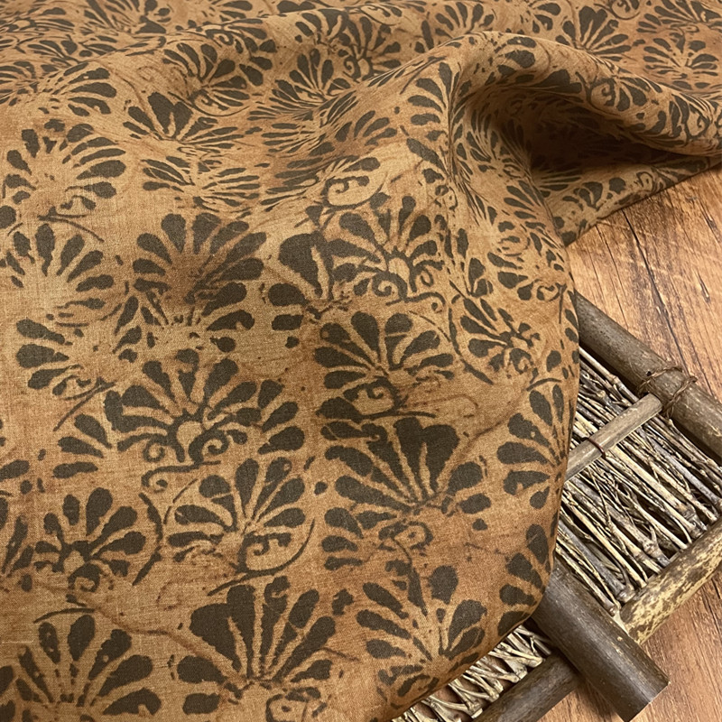 布久以逅苎麻复古染底印花面料轻薄透气宽松头衫休闲布料  左岸