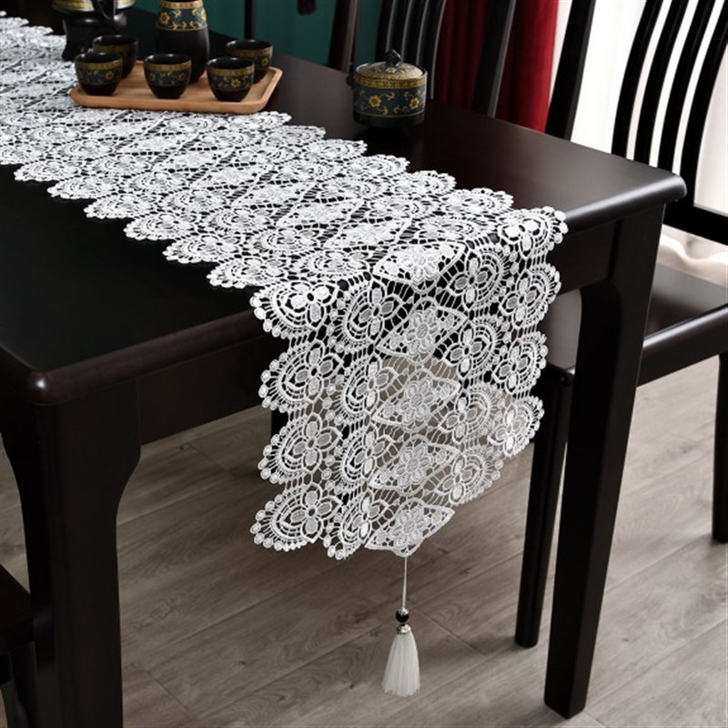 高端白色镂空蕾丝桌旗茶几餐桌五斗柜盖巾欧式布艺防尘桌布