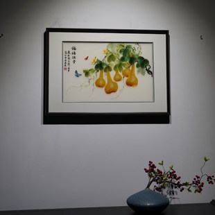 新中式 饰 风格 纯手工苏绣刺绣葫芦画福禄满堂餐厅走廊U过道客厅装