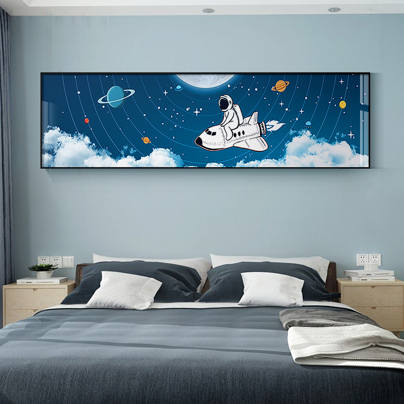 宇航员卧室床头装饰画趣味星球软装壁画现代简约温馨儿童房挂画图片