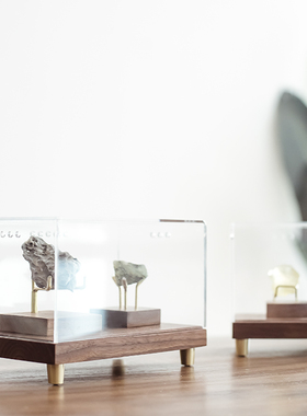 黑胡桃木工艺品展示盒透明亚克力防尘罩子古董文玩奇石摆件宝笼