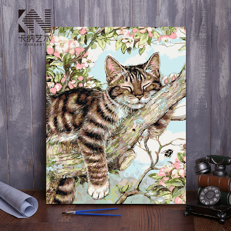 diy手工制作数字l油画猫咪diy数字油彩画卡通自绘礼物填色画装饰图片