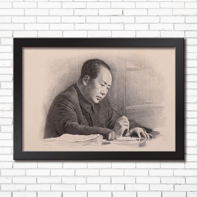 毛择东主席老年手绘画像书房桌面摆件简约客厅家居有框装饰壁挂画图片