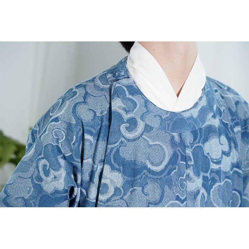 惜物国风 明制汉服牛仔提花云纹明初交领打褶长衫圆领袍日常秋冬