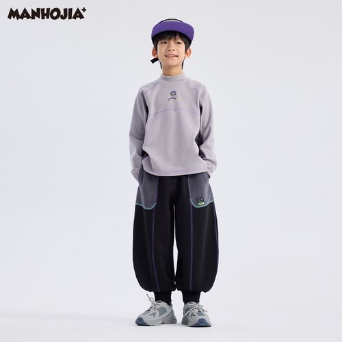 漫画家潮童装24冬新款HOHO熊彩色撞线大廓型暖绒针织男女童长裤