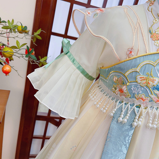 女童汉服古风裙子2023新款夏装儿童装短袖连衣裙夏季中国风公主裙