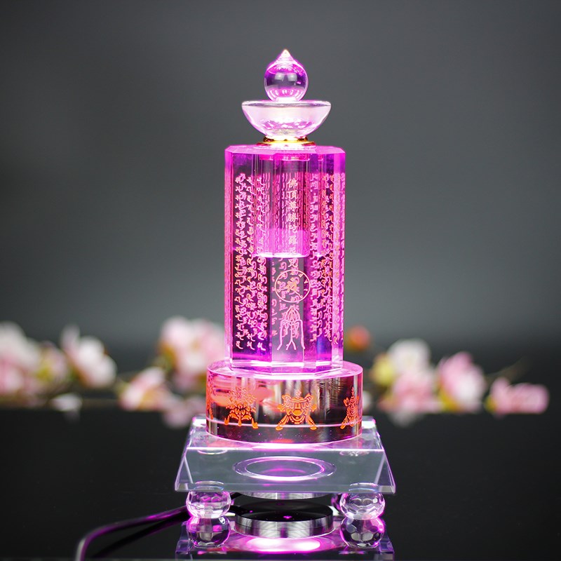 水晶楞严咒经幢塔佛顶尊胜陀罗尼塔家用装藏密封佛具桌面摆木底座