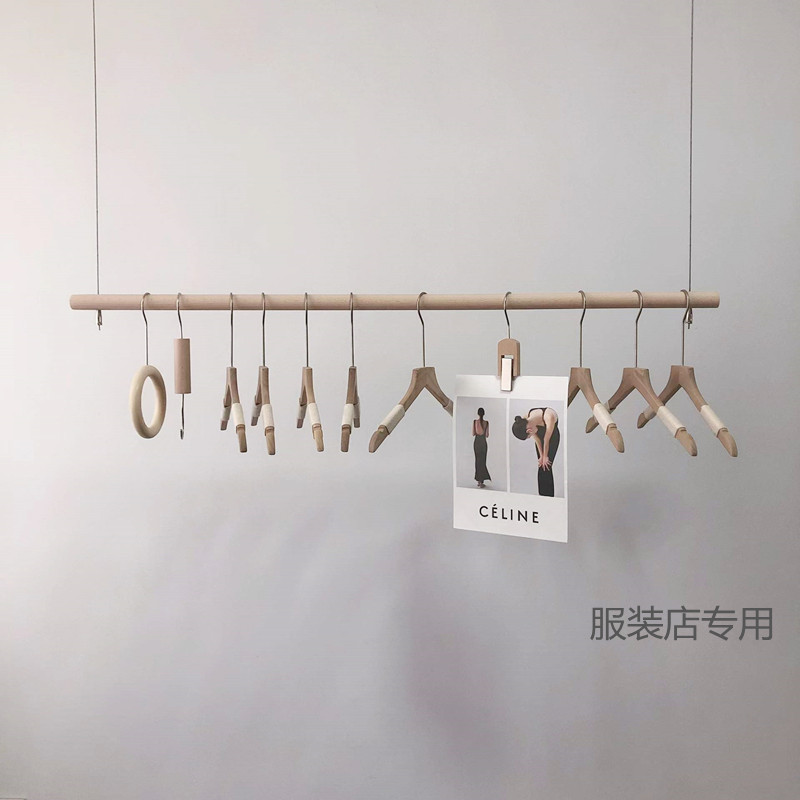 服装店挂衣架吊顶悬挂衣杆上墙橱窗吊架女装衣架陈列架实木展示架