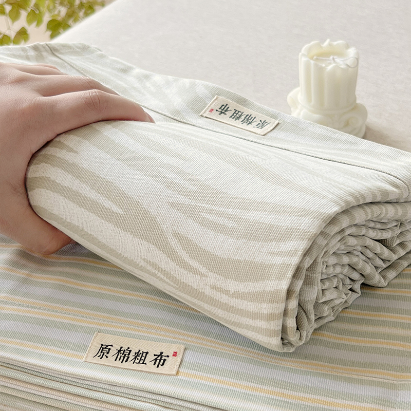 夏季老粗布床单纯棉100全棉单件枕套被单三件套凉席床笠款不起皱