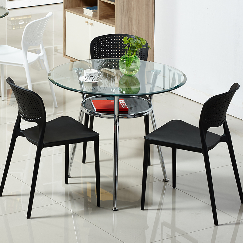 洽谈桌椅组合简约塑料会客商用阳台钢化玻璃茶几谈判小圆桌子圆形