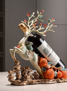 麋鹿红酒架新中式装修风格客厅酒柜餐边柜葡萄酒架装饰摆件送礼品