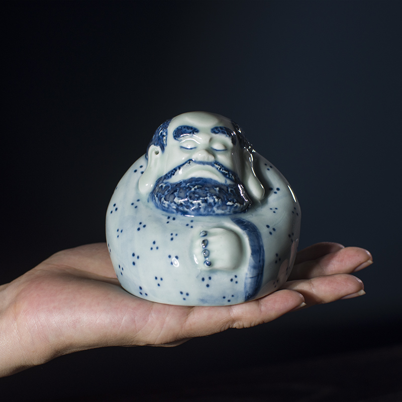 景德镇陶瓷仿古砚滴手绘禅意法师创意水滴壶文房国画水盂加水磨墨