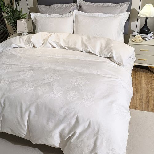 高端酒店民宿纯棉贡缎大提花床单款四件套白色全棉床上用品暗花4