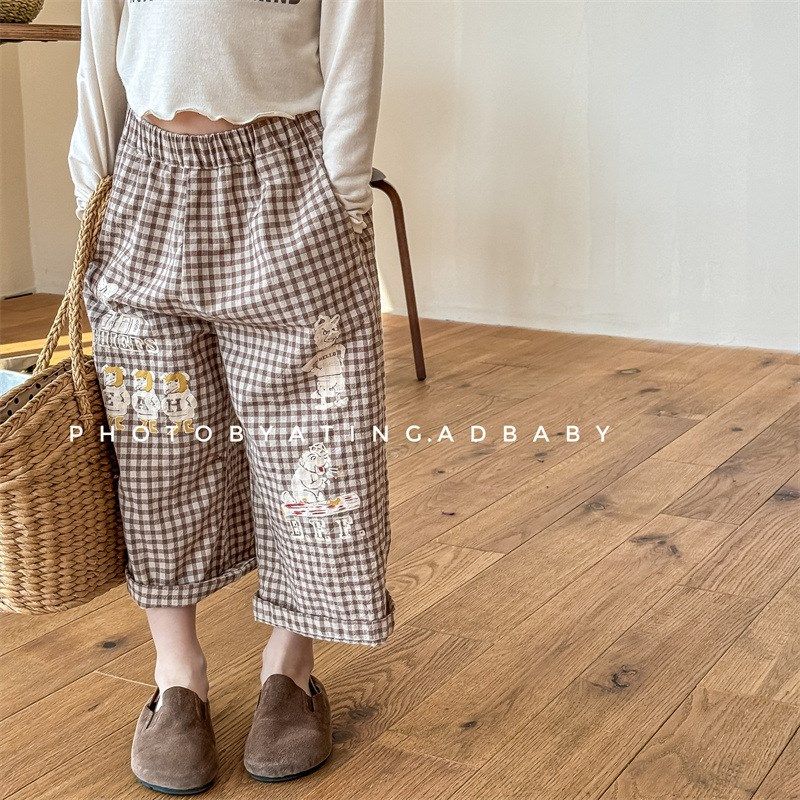 儿童春秋夏款麻棉直筒裤9分裤男童女童春装裤子2024春秋季童装