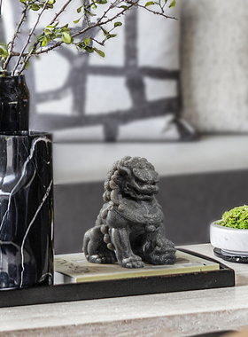 新中式砂岩狮子样板房茶室书房办公室装饰品家居客厅动物艺术摆件