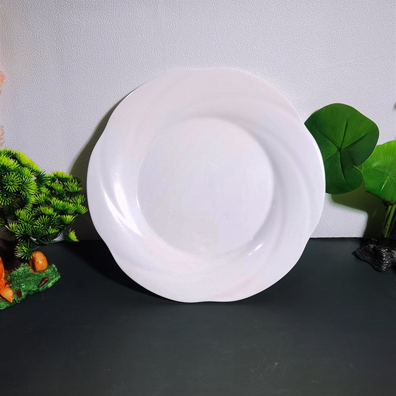 商用16寸花边大盘鸡盘子密胺餐具火锅平盘菜盘圆盘酒店摆盘加厚A5