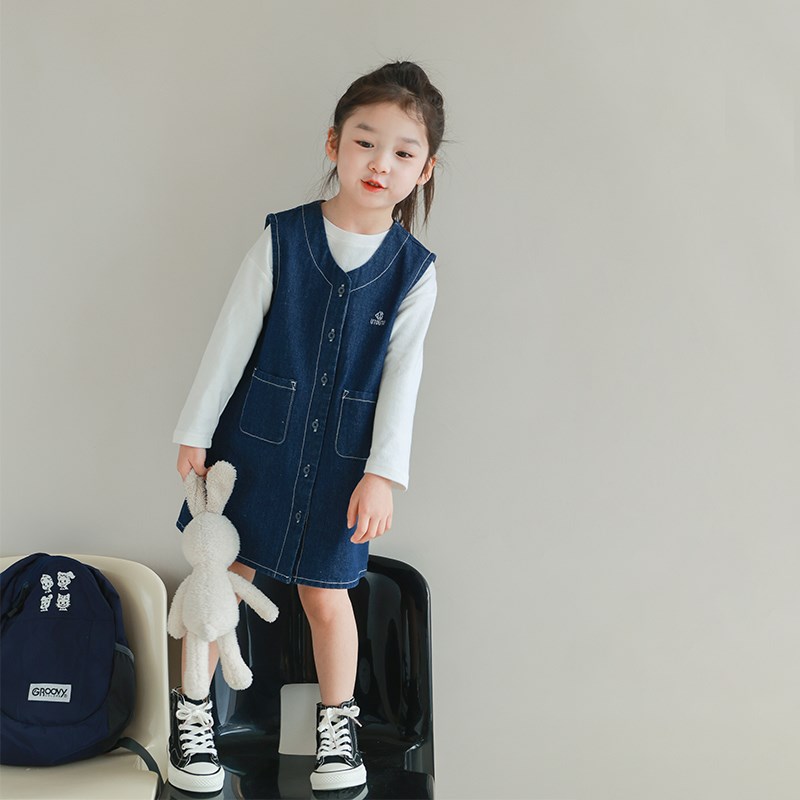 utouto大耳象女童口袋牛仔裙2024春季新款女孩蓝色裙子时尚