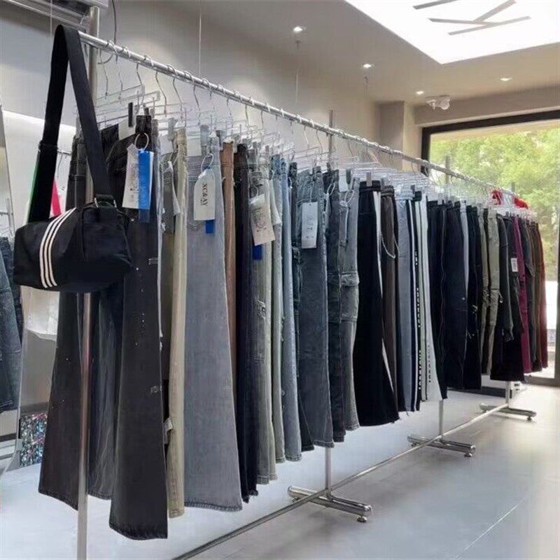 服装店展示架落地式不锈钢陈列架中岛网红侧挂衣架简约时尚挂衣杆