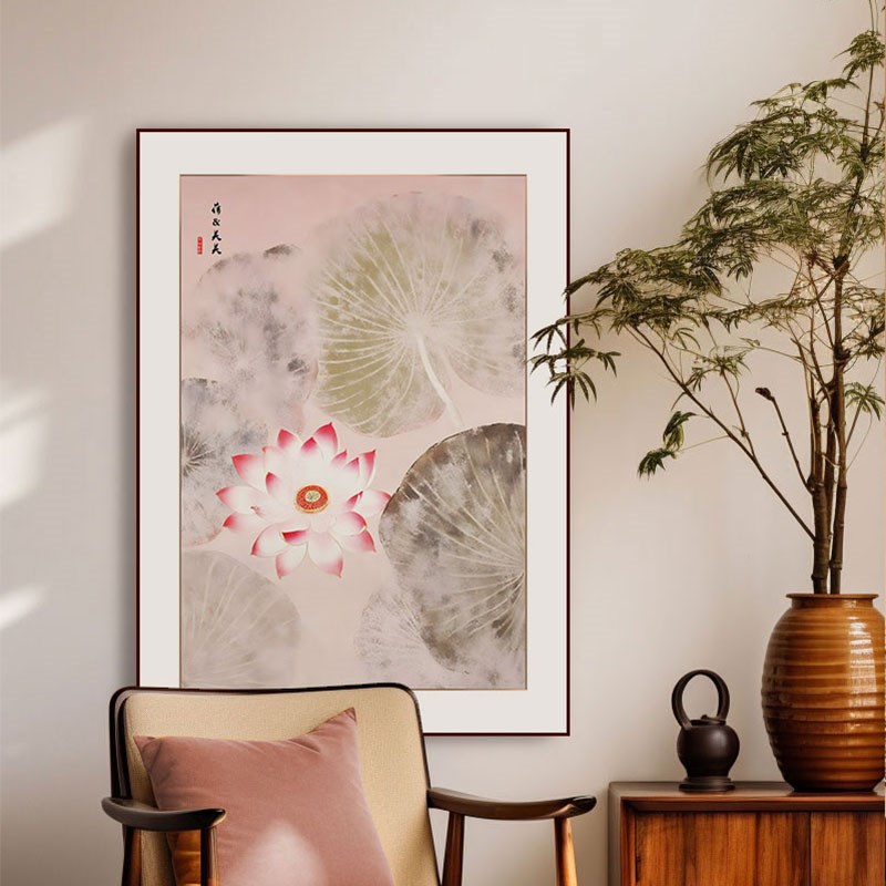 中国风荷花挂画新中式餐厅装饰画水墨国画唯美艺术壁画卧室床头画图片