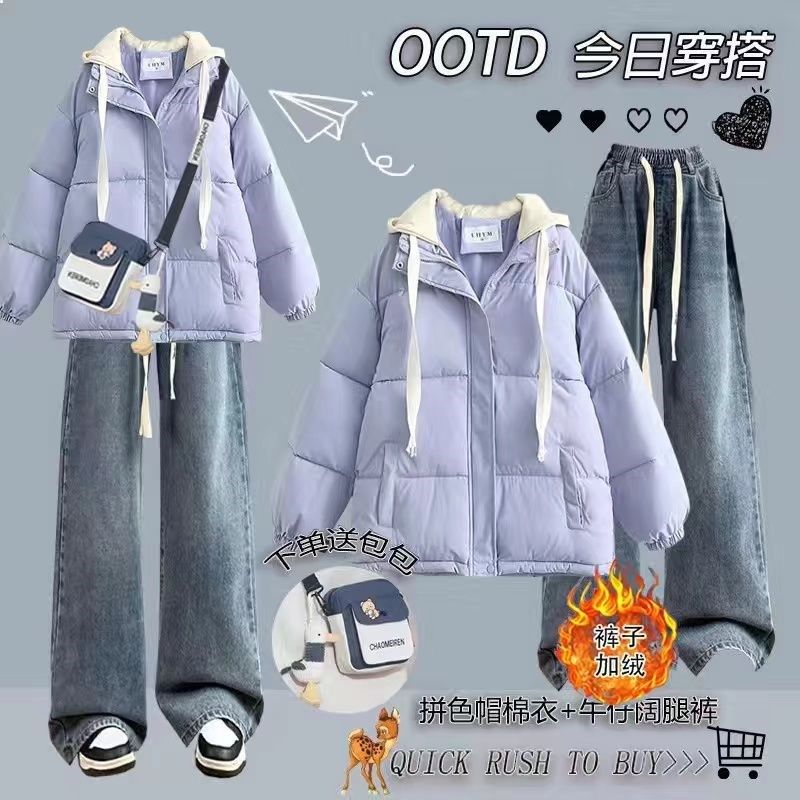 冬季15少女棉服13岁一套衣服12初中学生14-17女孩休闲裤保暖套装