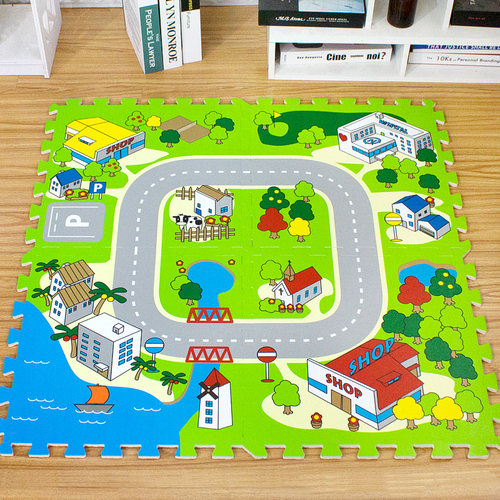 明德汽车城市道路儿童游戏垫宝宝交通爬行垫泡沫拼接垫*