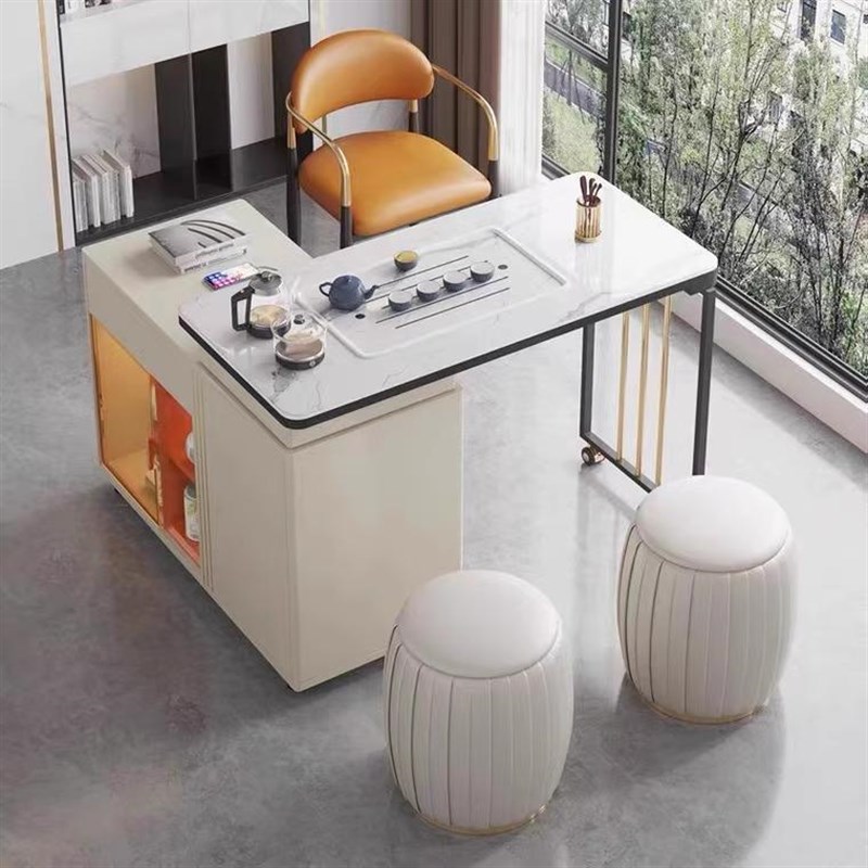可伸缩迷你阳台泡茶小茶台烧水一体家用办公室岩板功夫茶桌椅组合