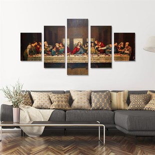 达芬奇最后的晚餐挂画五联拼画欧式拼接客厅装饰画艺术壁画
