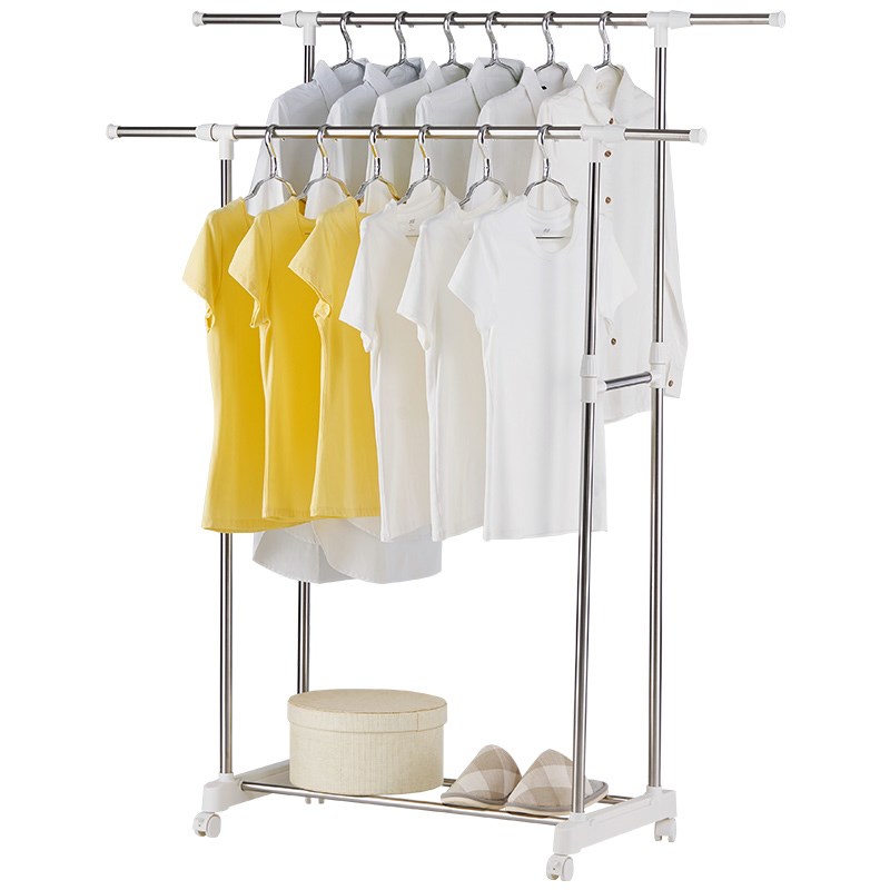 空间大师挂衣架落地卧室家用室内可移动单双杆多功能升降晾晒衣架
