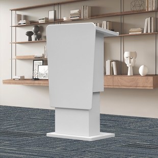 白色带轮升降演讲台发言台培训室讲台桌持讲话台门店迎宾接待台