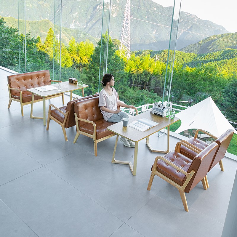 咖啡厅桌椅办公室接待休息区餐厅奶茶甜品店双人卡座沙发商用