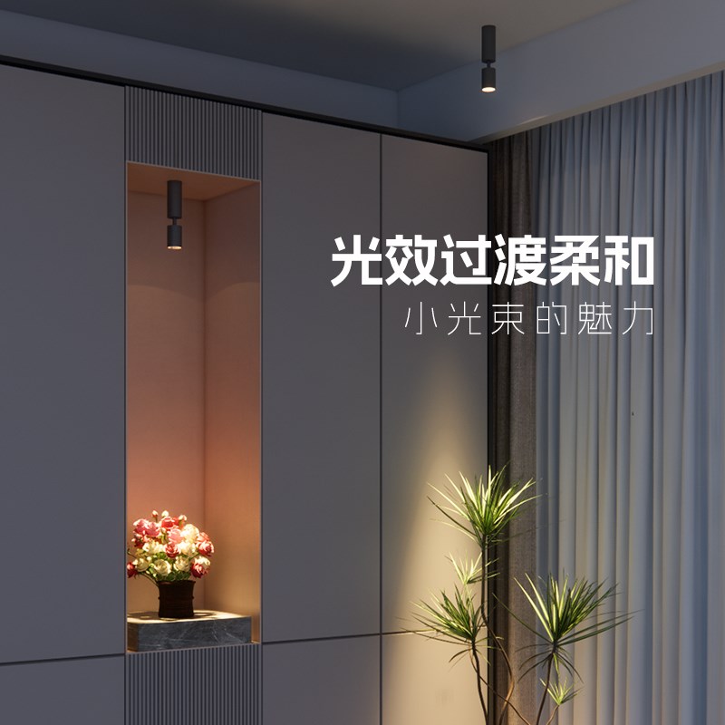 明装聚光射灯3w3度8度15度小光束角家用吸顶式可调角度茶室氛围灯