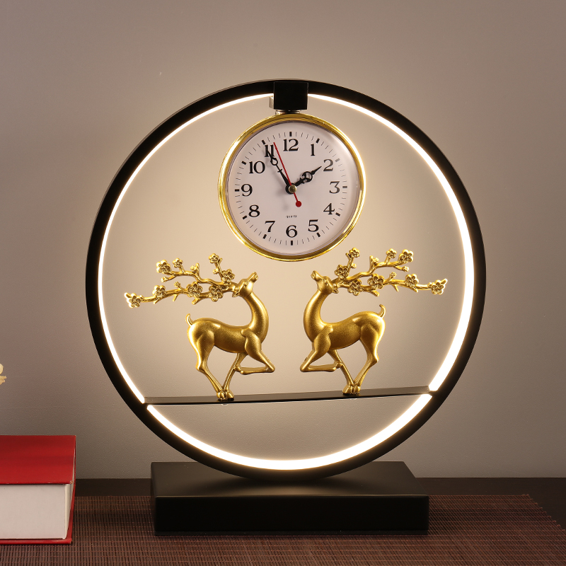 钟表小鹿台灯触摸床头灯卧室摆件创意个性遥控usb多功能智能台灯