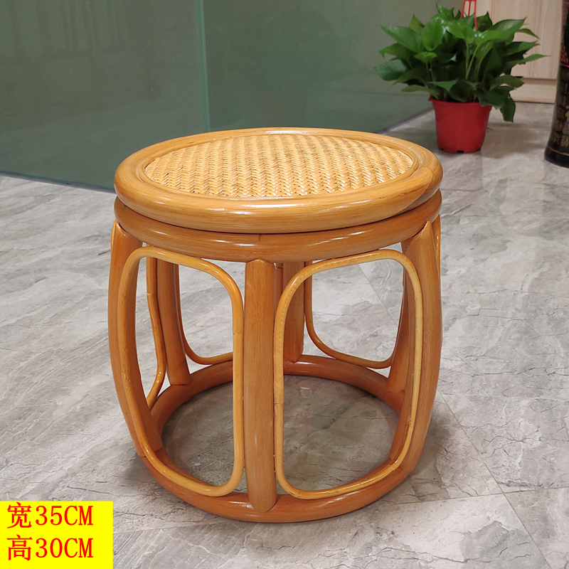 真藤藤编鼓凳藤子圆凳园凳儿童凳酒店荼楼矮休闲凳