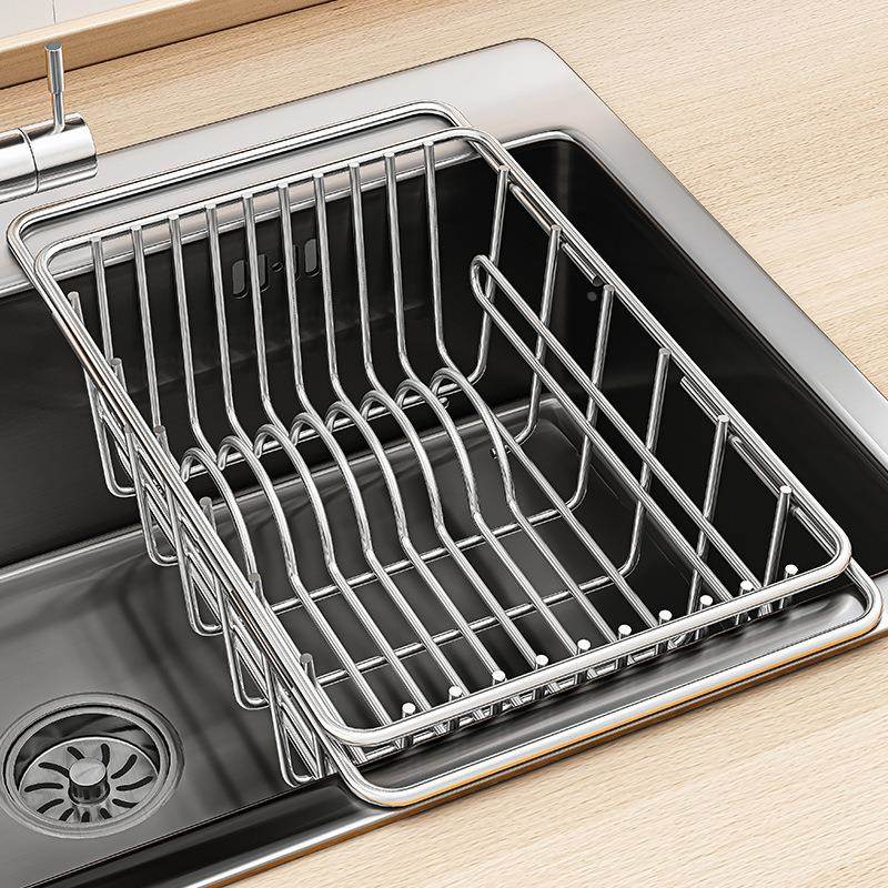 304不锈钢厨房水槽沥水篮子洗碗池碗架可伸缩碗盘果蔬置物架