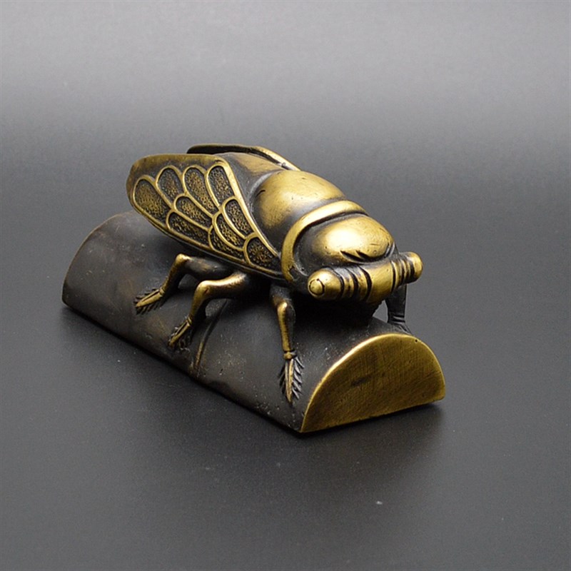铜蝉镇纸黄铜知了动物精致桌面复古怀旧手工艺品创意摆件书房镇尺