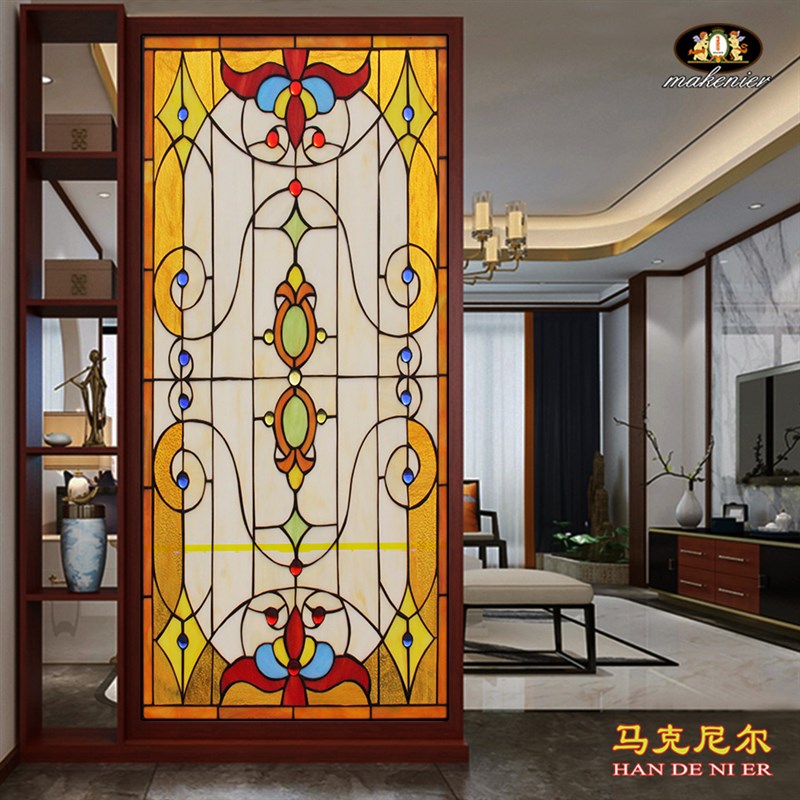定制走廊过道吊顶玄关隔断屏风门窗欧式复古彩色镶嵌教堂艺术玻璃
