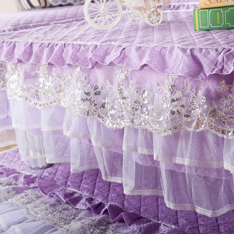 全棉纯色布艺田园沙发垫四季通用防滑不规则贵妃蕾丝花边