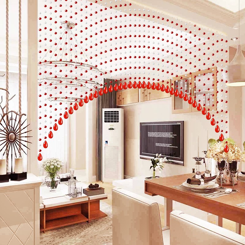 洛曼斯红色水晶珠帘婚房客厅对门珠子隔断装饰成品窗帘免打孔挂件