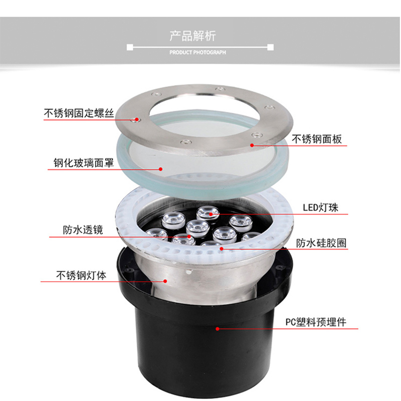 嵌入式LED水底地埋灯水底灯3WW9WW 泳池灯水下灯景观投射灯防